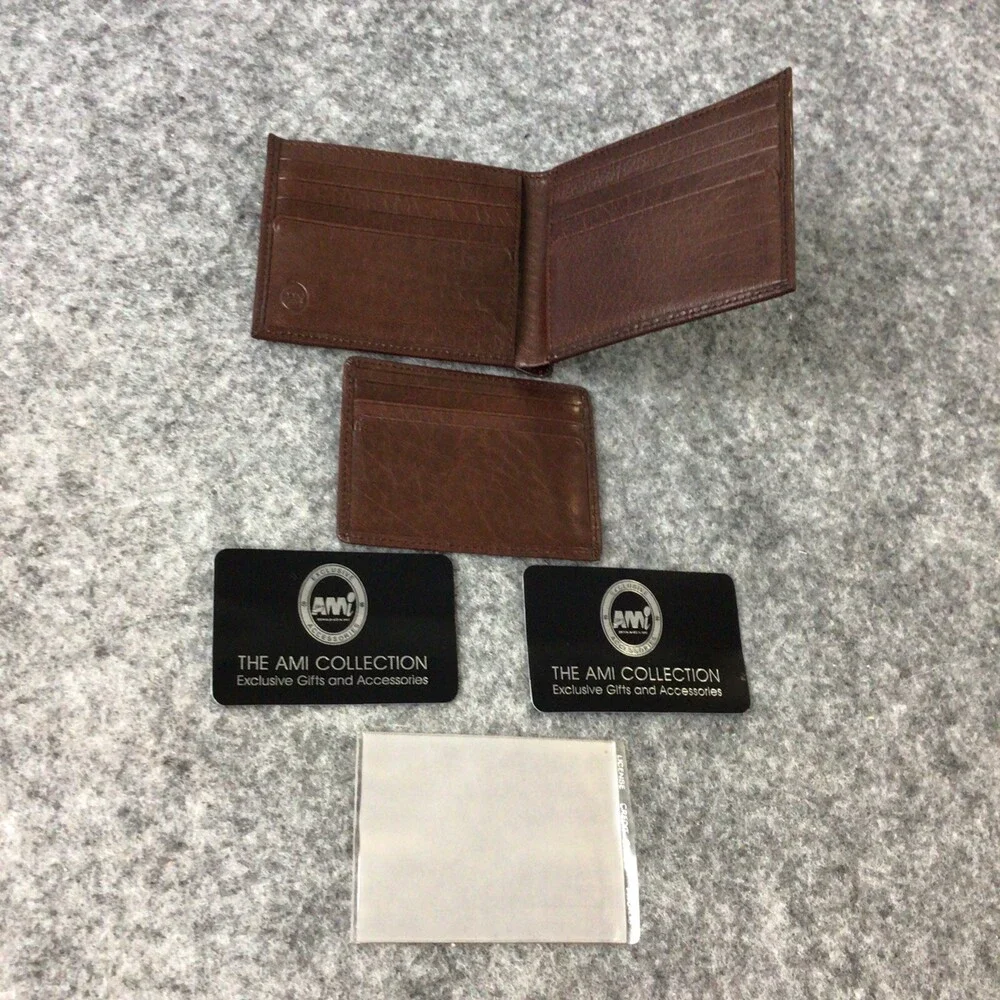 Ami Wallet Mens Brown Genuine Leather Credit Cards Cash Gift NWOT